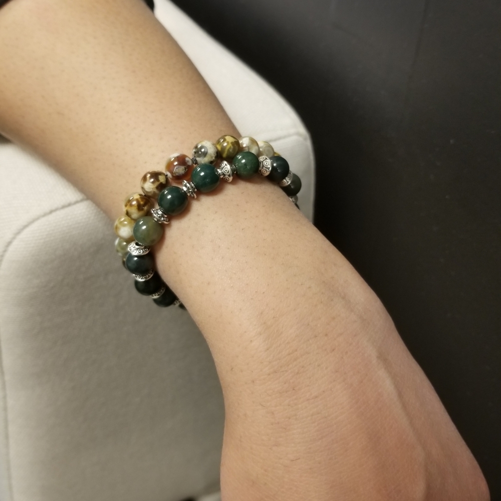 Green Agate & Tiger Eye 8mm Beaded Woman Bracelet